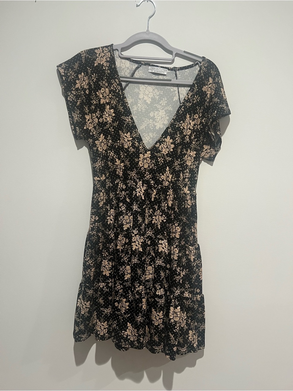 Urban Outfitters Black Mini Dress with Beige Floral Print